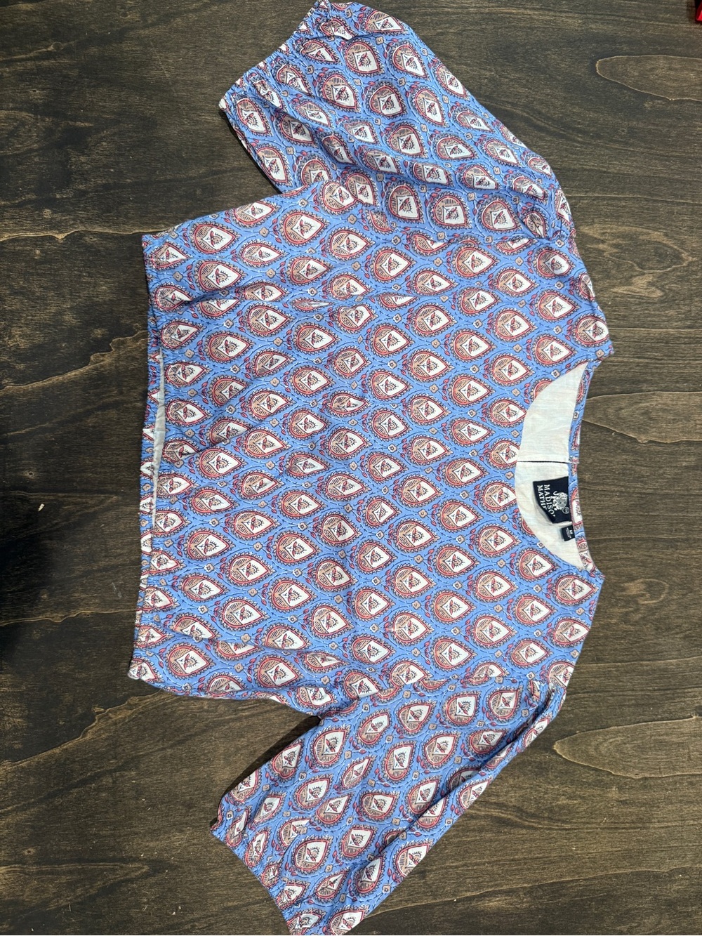 Madison and Matthews Blue and Rust Paisley Crop Top